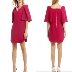 Trina Turk Madame Butterfly Cape Sleeve Shift Dress in Berry Pink size 2